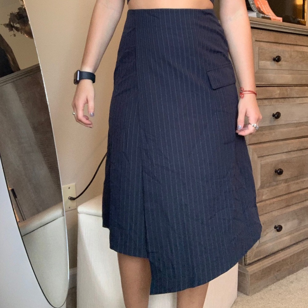 Navy striped midi skirt